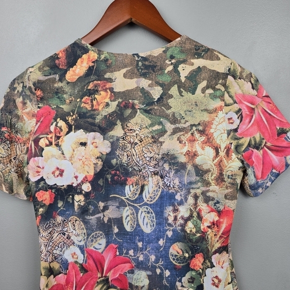 Vintage Art To Wear Stretchy Blouse Floral Multi-colored Womens Size M Petite‎ - Picture 6 of 9